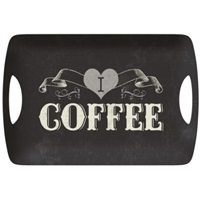 Click for a bigger picture.I LOVE COFFEE 47.8 x 32.6cm HANDLED TRAY ~